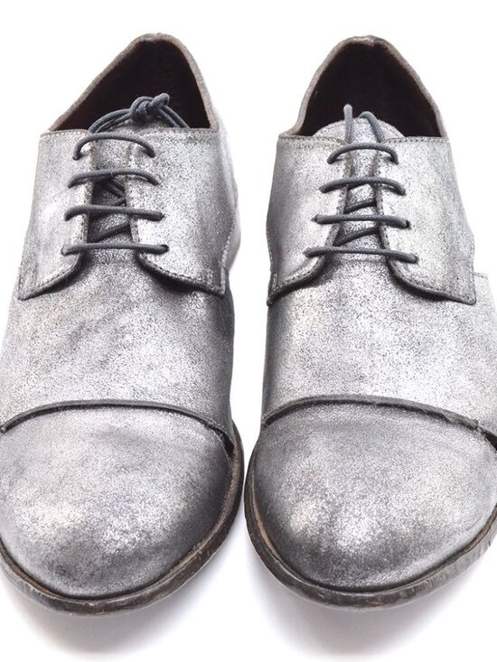 Men Open Closed Shoes Silver Black Derby Oxfords 41